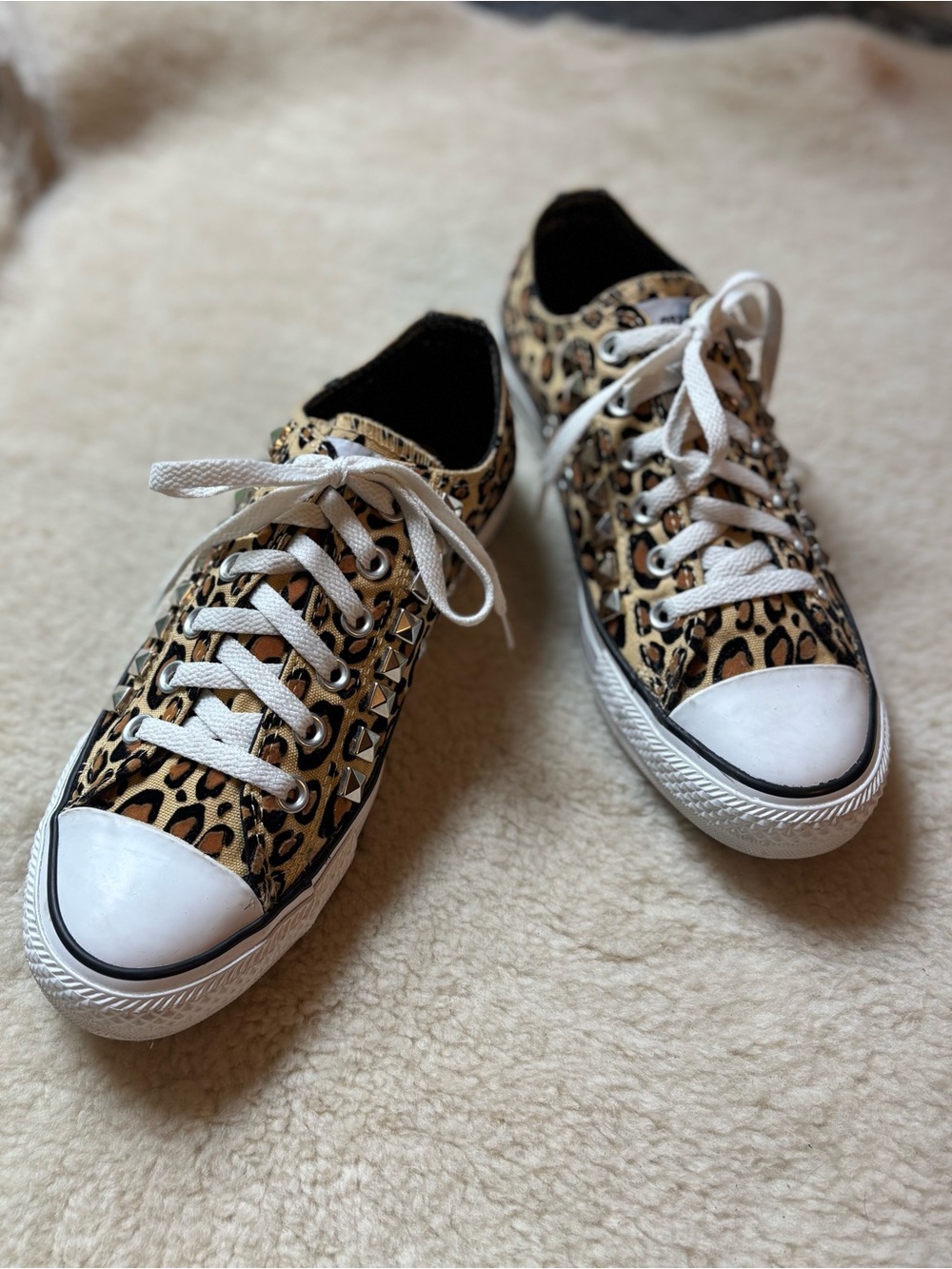 Converse Low-Top Leopard Print Sneakers with Silver Pyramid Studs - Picture 12 of 12